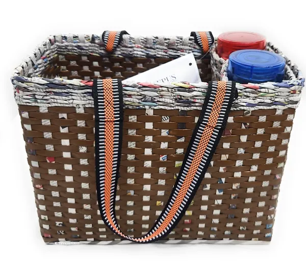 Sonas_Creation_Paperus,_Brown_Check,_Large,_Lunch_Bag_with_2_Bottle_Holders,_Picnic_Basket,_Travel_Bag,_Eco-Friendly,_Handmade,_of_Paper_Ropes,_Length_14â€,_Height_11â€_&_7_Inch_Broad_Base