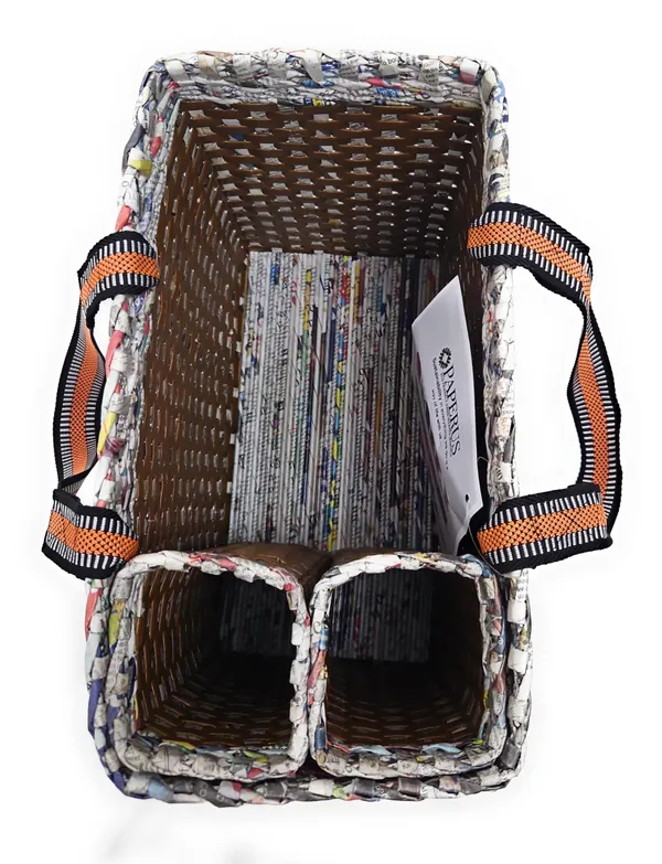 Sonas_Creation_Paperus,_Brown_Check,_Large,_Lunch_Bag_with_2_Bottle_Holders,_Picnic_Basket,_Travel_Bag,_Eco-Friendly,_Handmade,_of_Paper_Ropes,_Length_14â€,_Height_11â€_&_7_Inch_Broad_Base