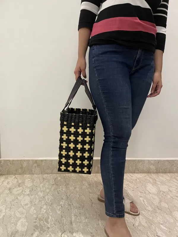 Sonas_Creation_Paperus,_Medium_Size,_Lunch_Bag,_Tiffin_Basket_for_Office,_Food_Basket,_with_Double_Top_Handles,_Eco-Friendly,_Handmade_of_Paper_Ropes,_Ht._11,_Lnth_12,_6-Inch-Wide_Base_(Black)