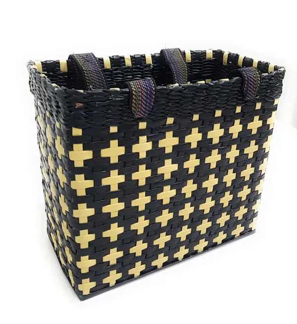 Sonas_Creation_Paperus,_Medium_Size,_Lunch_Bag,_Tiffin_Basket_for_Office,_Food_Basket,_with_Double_Top_Handles,_Eco-Friendly,_Handmade_of_Paper_Ropes,_Ht._11,_Lnth_12,_6-Inch-Wide_Base_(Black)