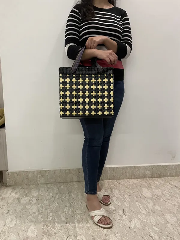 Sonas_Creation_Paperus,_Medium_Size,_Lunch_Bag,_Tiffin_Basket_for_Office,_Food_Basket,_with_Double_Top_Handles,_Eco-Friendly,_Handmade_of_Paper_Ropes,_Ht._11,_Lnth_12,_6-Inch-Wide_Base_(Black)