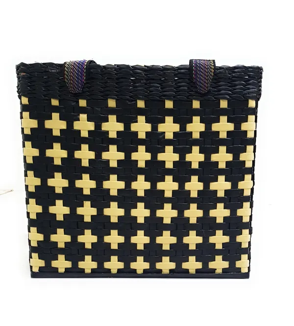 Sonas_Creation_Paperus,_Medium_Size,_Lunch_Bag,_Tiffin_Basket_for_Office,_Food_Basket,_with_Double_Top_Handles,_Eco-Friendly,_Handmade_of_Paper_Ropes,_Ht._11,_Lnth_12,_6-Inch-Wide_Base_(Black)