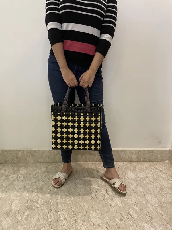 Sonas_Creation_Paperus,_Medium_Size,_Lunch_Bag,_Tiffin_Basket_for_Office,_Food_Basket,_with_Double_Top_Handles,_Eco-Friendly,_Handmade_of_Paper_Ropes,_Ht._11,_Lnth_12,_6-Inch-Wide_Base_(Black)