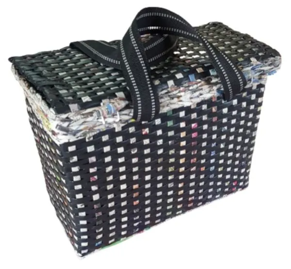 Sonas_Creation_PAPERUS_Large_Carry_Bag_with_Lid/Cover,_Picnic_Basket,_Lunch_Bag,_Tiffin_Basket,_Handbag_for_Lunch_Box,_Water_Bottle,_Eco-Friendly_Handmade_of_Paper_Ropes_H_11,_L_14,_B_7_Inch_(Black)