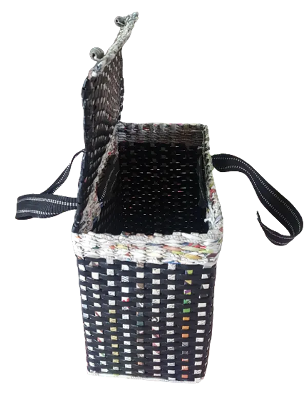 Sonas_Creation_PAPERUS_Large_Carry_Bag_with_Lid/Cover,_Picnic_Basket,_Lunch_Bag,_Tiffin_Basket,_Handbag_for_Lunch_Box,_Water_Bottle,_Eco-Friendly_Handmade_of_Paper_Ropes_H_11,_L_14,_B_7_Inch_(Black)