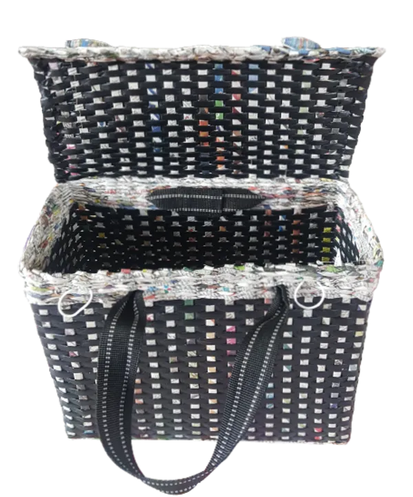 Sonas_Creation_PAPERUS_Large_Carry_Bag_with_Lid/Cover,_Picnic_Basket,_Lunch_Bag,_Tiffin_Basket,_Handbag_for_Lunch_Box,_Water_Bottle,_Eco-Friendly_Handmade_of_Paper_Ropes_H_11,_L_14,_B_7_Inch_(Black)
