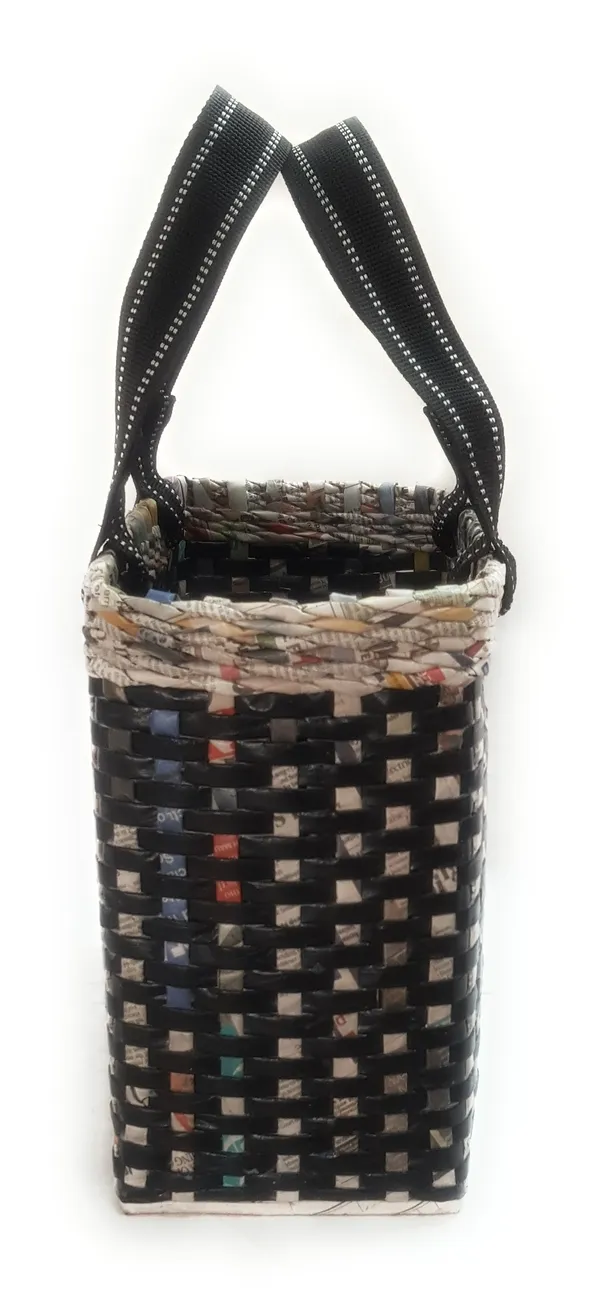 Paperus_Medium_Black_Check_Lunch_Bag,_Tiffin_Basket,_Eco-friendly,_Handmade_11_Inch_Tall_12_Inch_Length_6_Inch_Wide_Base