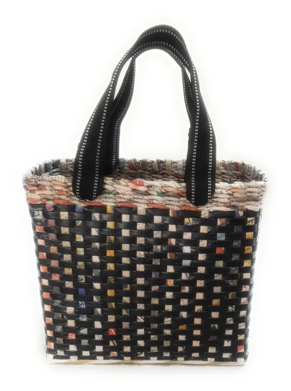 Paperus_Medium_Black_Check_Lunch_Bag,_Tiffin_Basket,_Eco-friendly,_Handmade_11_Inch_Tall_12_Inch_Length_6_Inch_Wide_Base