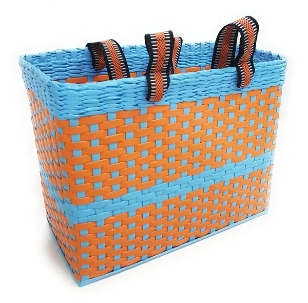 Sonas_Creation,_Large_Sky_Blue_&_Orange,_Lunch_Bag,_Tiffin_Basket,_Picnic_Basket,_Handmade,_of_Paper_Ropes