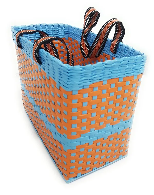 Sonas_Creation,_Large_Sky_Blue_&_Orange,_Lunch_Bag,_Tiffin_Basket,_Picnic_Basket,_Handmade,_of_Paper_Ropes