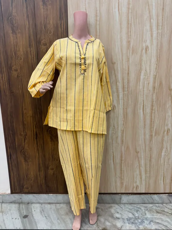 Yellow_Striped_Straight_Kurta_Pant_Set_for_Women