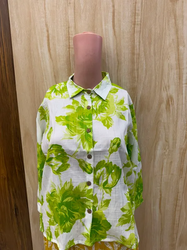 White_Green_Floral_Print_Long_Sleeve_Shirt_for_Women