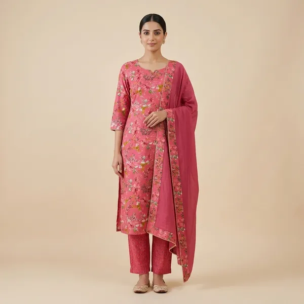 Red_Cotton_Printed_Suit_Set_With_Dupatta_For_Women