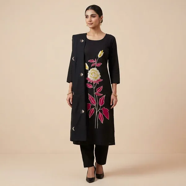Black_Cotton_Floral_Embroidered_Straight_Suit_Set_For_Women