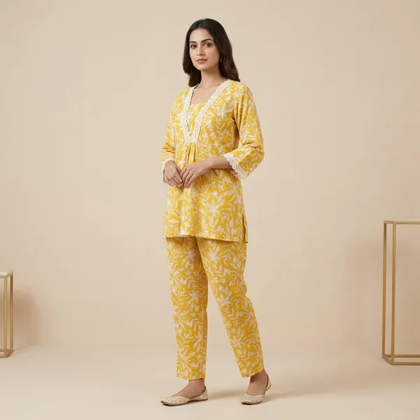 Yellow_Rayon_Printed_Straight_Kurta_Co-Ord_Set_For_Women