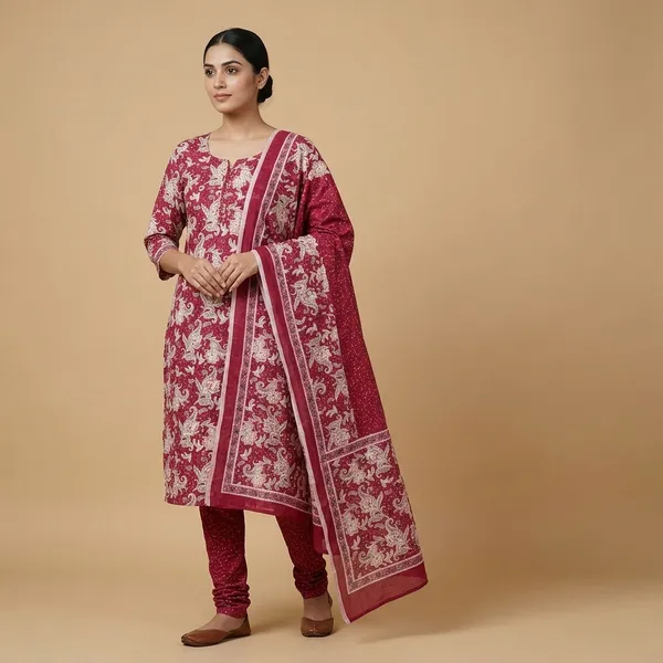 Magenta_Cotton_Floral_Printed_Straight_Suit_Set_For_Women