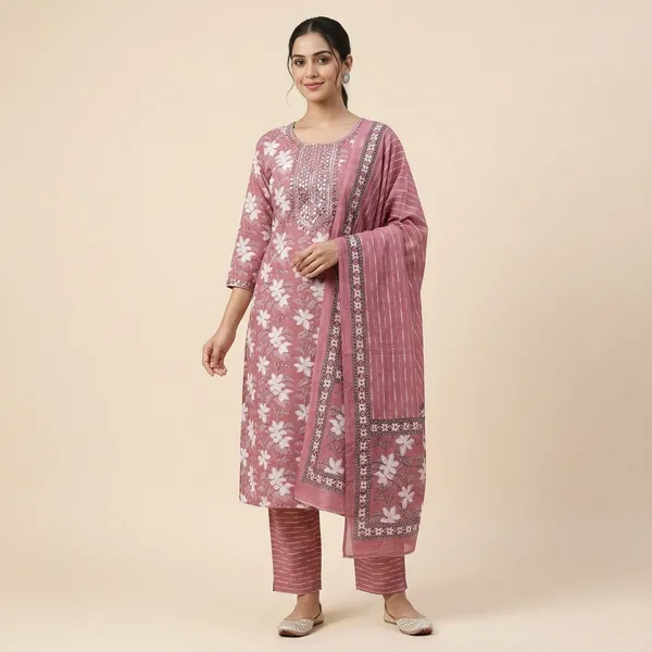 Maroon_Cotton_Floral_Print_Straight_Suit_Set_For_Women