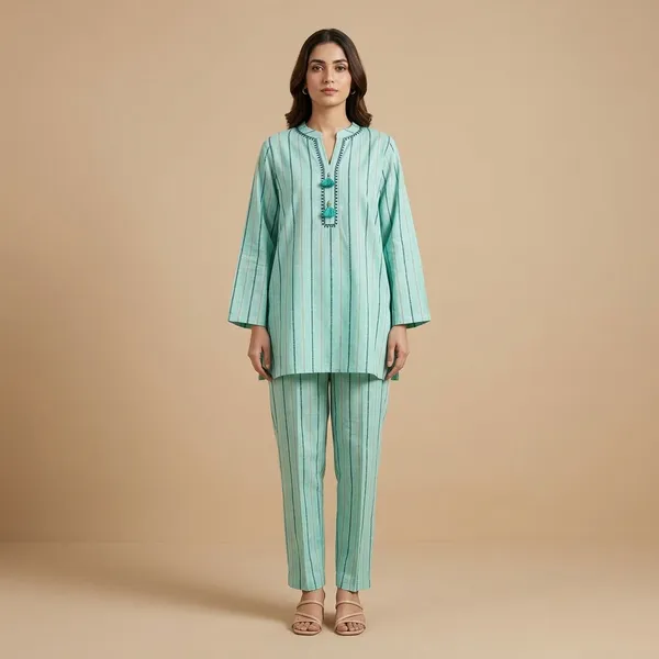 Mint_Green_Rayon_Straight_Striped_Kurta_Co-Ord_Set_For_Women