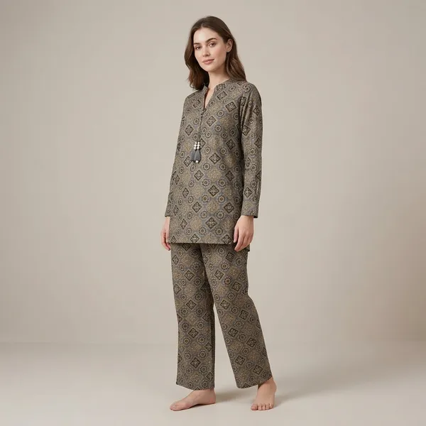 Olive_Muslin_Relaxed_Geometric_Print_Sleepwear_Co-Ord_Set_For_Women