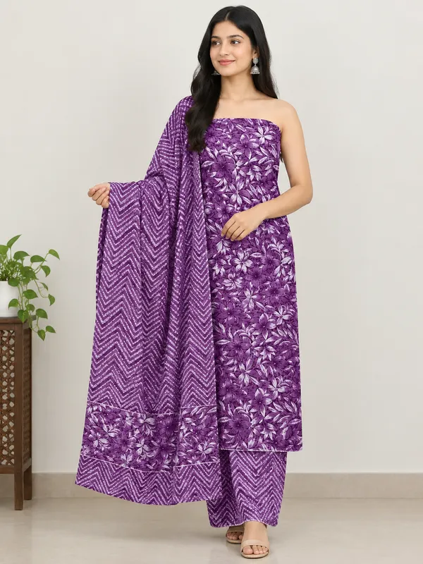 Unstiched_Purple_Cotton_Floral_Chevron_Printed_Suit_Set_For_Women