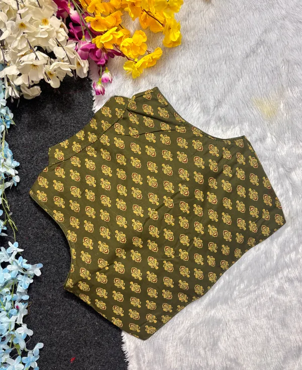Olive_Green_Cotton_Sleeveless_Printed_Fancy_Blouse_For_Women