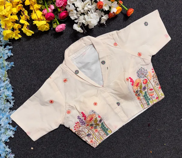 Cream_Floral_Embroidered_Short_Sleeve_Shirt_for_Women