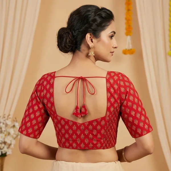 Red_Cotton_Puff_Sleeve_Floral_Printed_Fancy_Blouse_For_Women