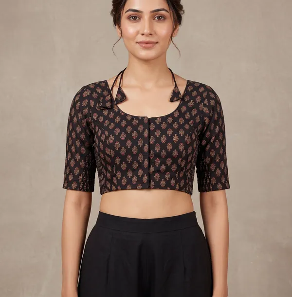 Black_Cotton_Printed_Fancy_Blouse_For_Women