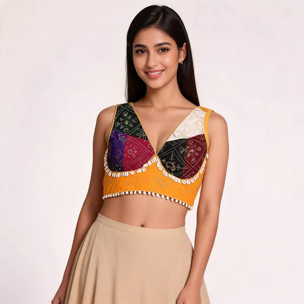 Orange_Georgette_Sleeveless_Embroidered_Fancy_Blouse_For_Women