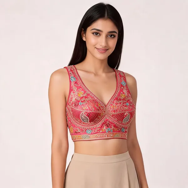 Red_Satin_Floral_Paisley_Embroidered_Fancy_Blouse_For_Women