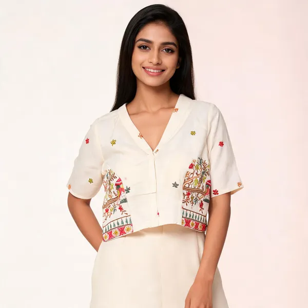 Cream_Cotton_Embroidered_Front-Open_Fancy_Blouse_For_Women