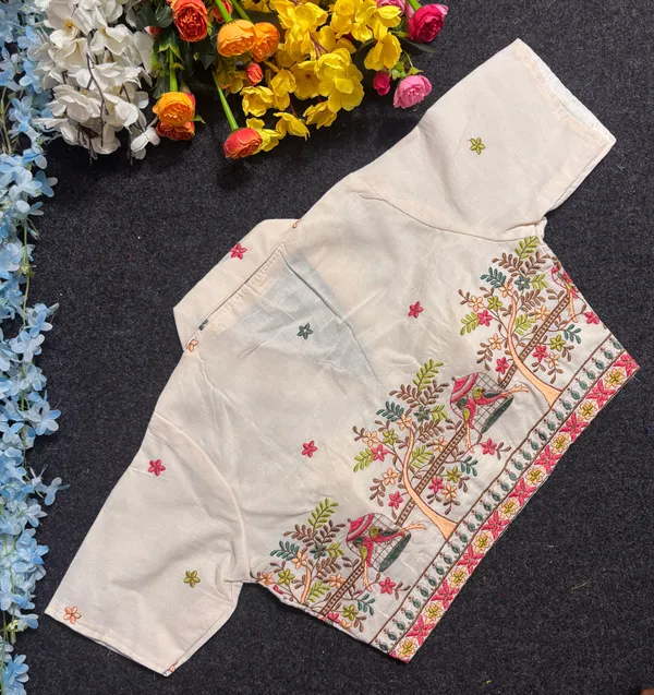 Cream_Cotton_Embroidered_Front-Open_Fancy_Blouse_For_Women