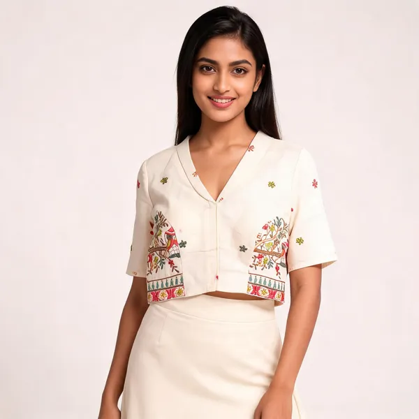 Cream_Cotton_Embroidered_Front-Open_Fancy_Blouse_For_Women