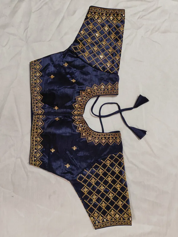 Navy_Blue_Textured_Embroidered_Blouse_for_Women