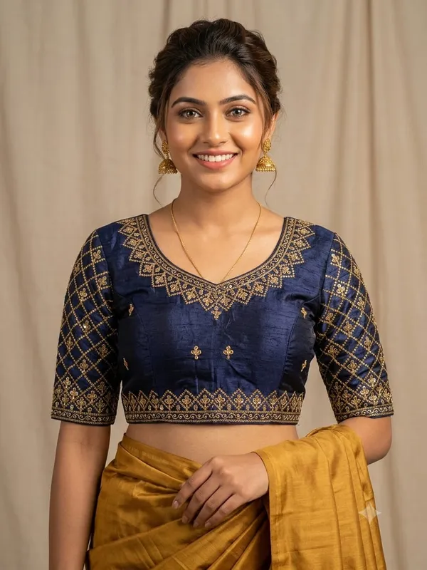 Navy_Blue_Embroidered_Saree_Blouse_for_Women