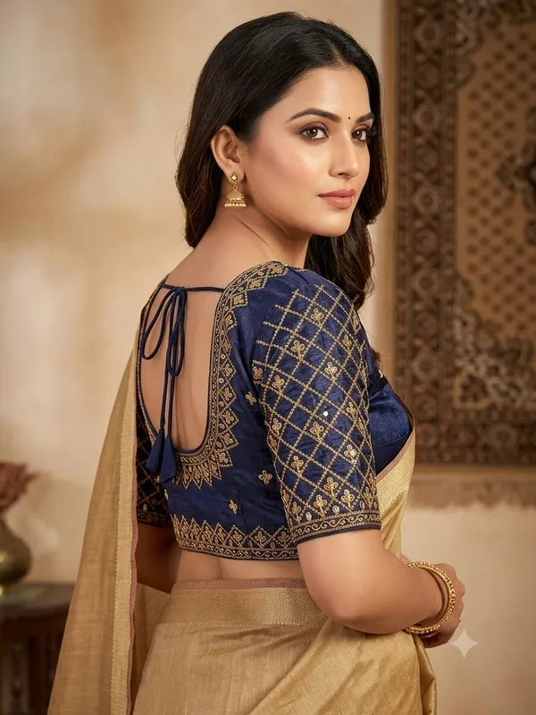 Navy_Blue_Embroidered_Saree_Blouse_for_Women