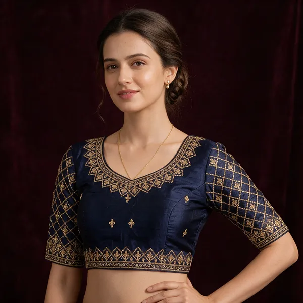 Navy_Blue_Embroidered_Saree_Blouse_for_Women