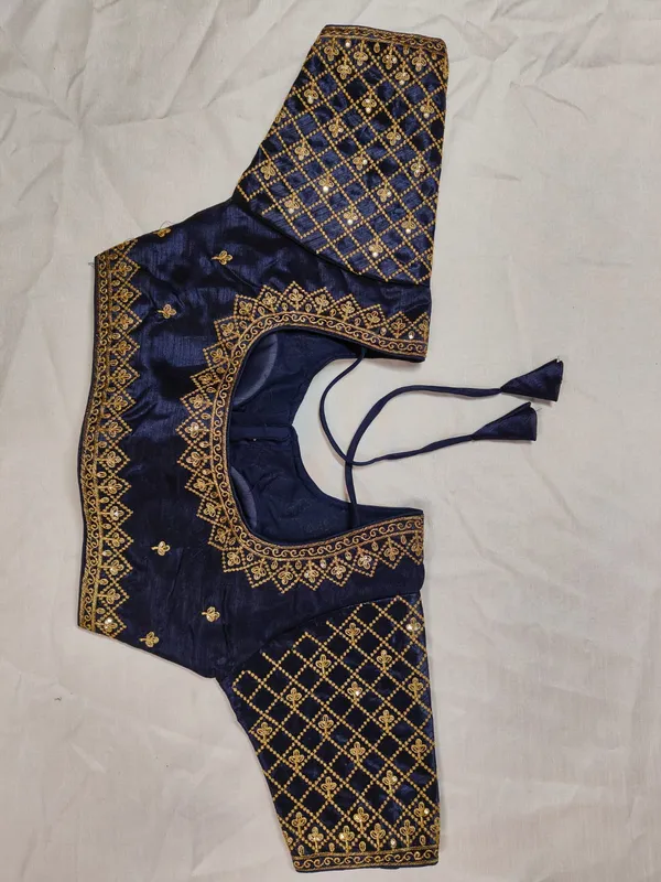 Navy_Blue_Textured_Embroidered_Blouse_for_Women
