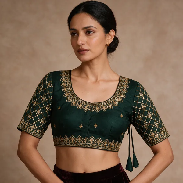 Dark_Bottle_Green_Embroidered_Ethnic_Blouse_for_Women