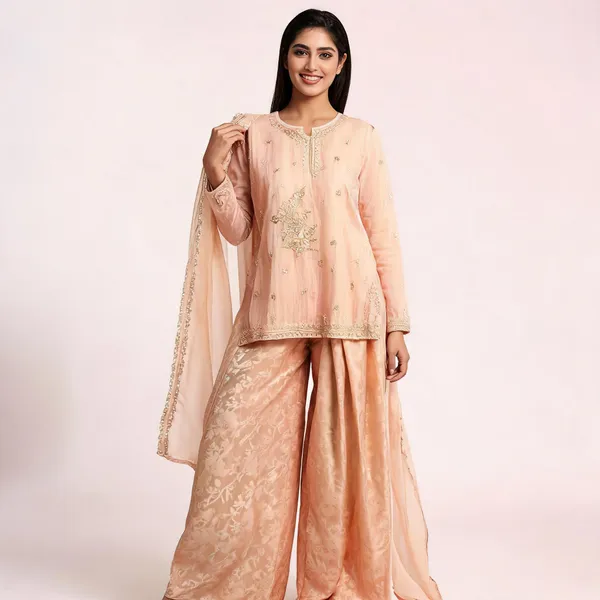 Peach_Tissue_Floral_Print_Sharara_Set_For_Women