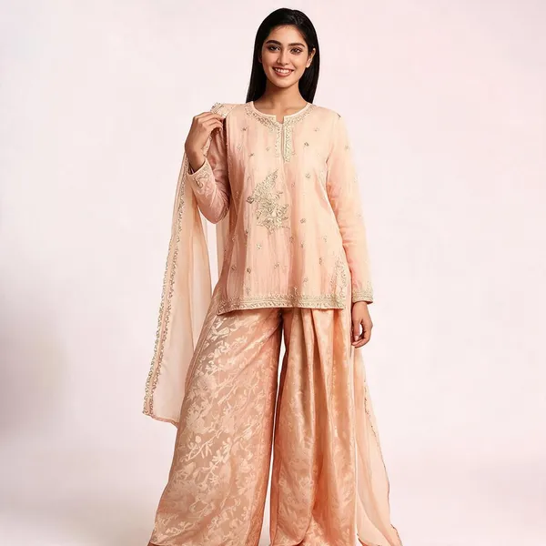 Peach_Tissue_Floral_Print_Sharara_Set_For_Women