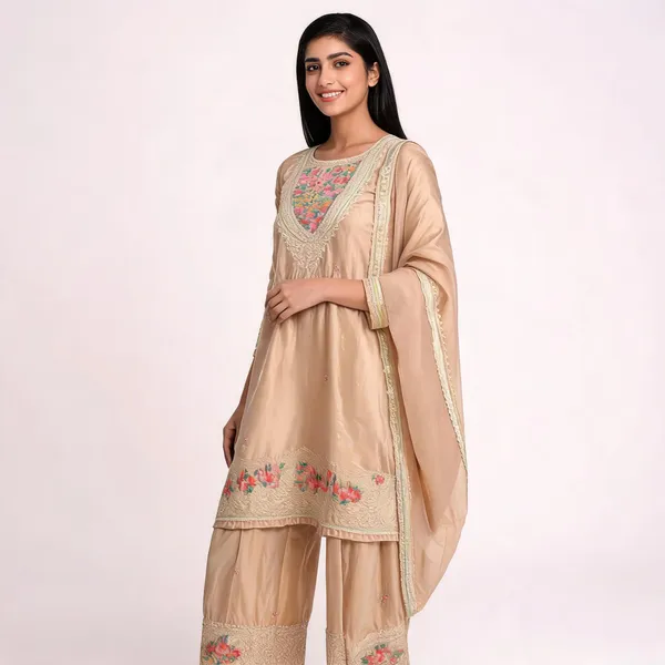 Cream_Silk_Embroidered_Ethnic_Sharara_Set_For_Women