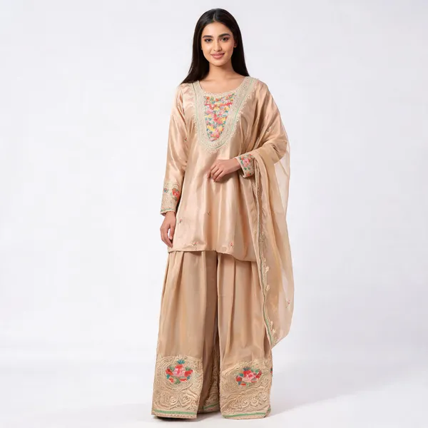 Cream_Silk_Embroidered_Ethnic_Sharara_Set_For_Women