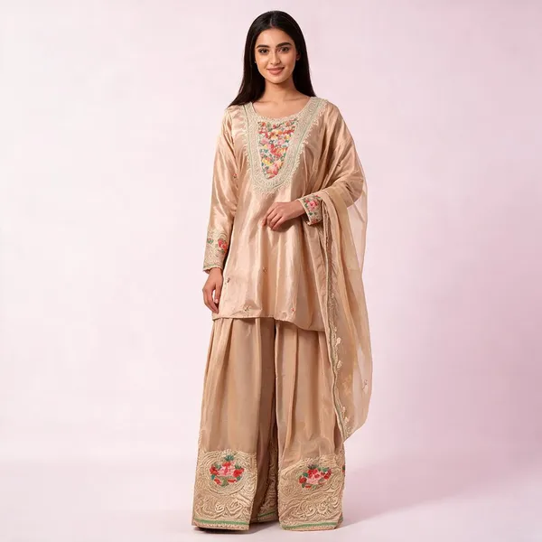 Cream_Silk_Embroidered_Ethnic_Sharara_Set_For_Women