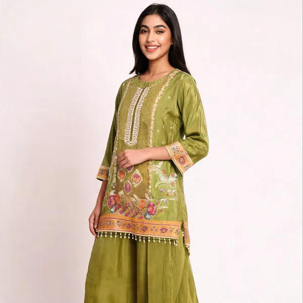 Olive_Green_Silk_Floral_Embroidered_Ethnic_Sharara_Set_For_Women