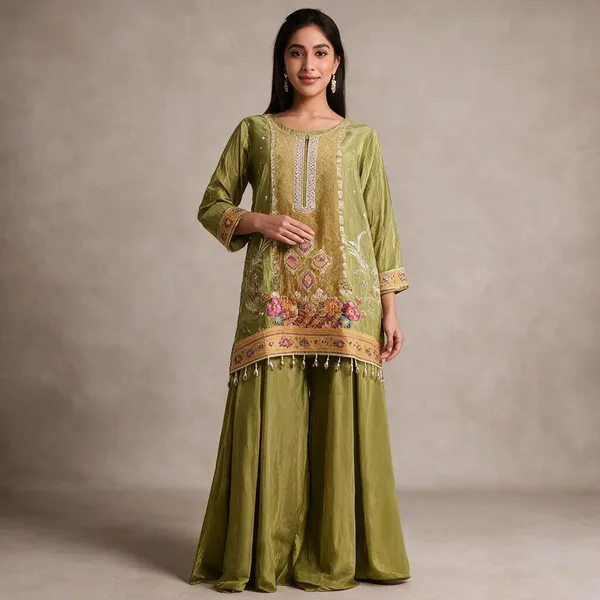 Olive_Green_Silk_Floral_Embroidered_Ethnic_Sharara_Set_For_Women