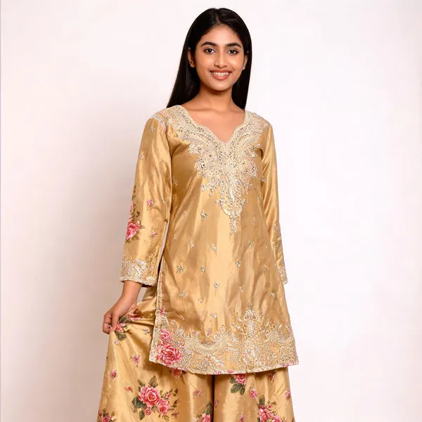 Gold_Silk_Floral_Embroidered_Anarkali_Sharara_Set_For_Women