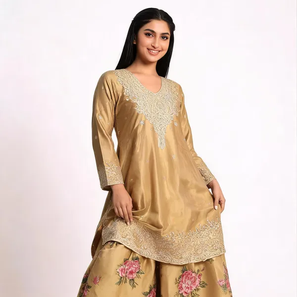 Gold_Silk_Floral_Embroidered_Anarkali_Sharara_Set_For_Women