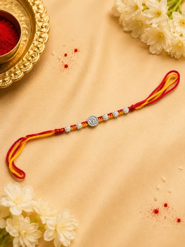 Red_Yellow_925_Silver_Om_Motif_Rakhi_For_Men