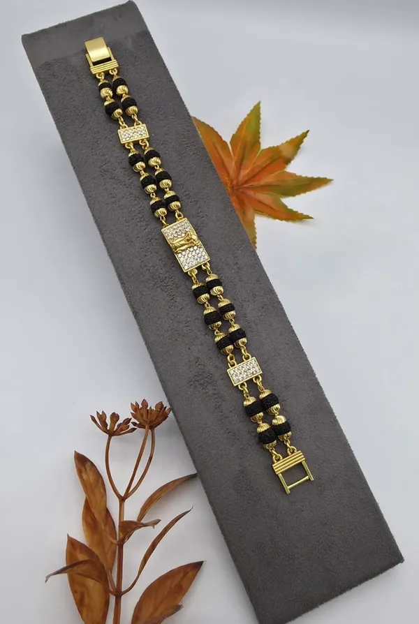 Premium_Black_Rudraksh_Gold_Finish_Men's_Bracelet